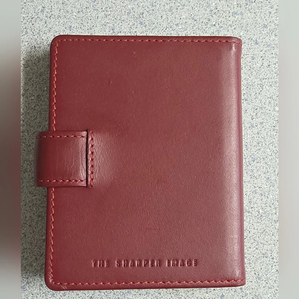 The Sharper Image Burgundy Leather Bifold Travel Photo Holder